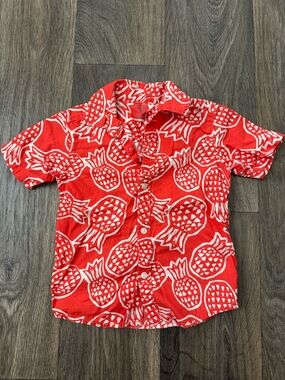 Carter's Red White Collared Short Sleeve Cotton Fruit Print Shirt 2T
